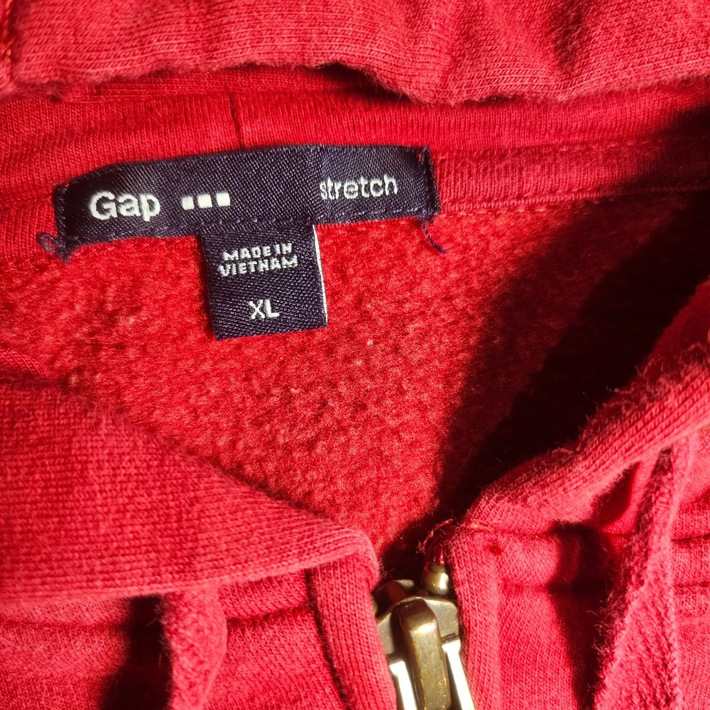 Gap Stretch Red Full Zip Hoodie Arch Logo Fleece Sweatshirt XL - Picture 2 of 8